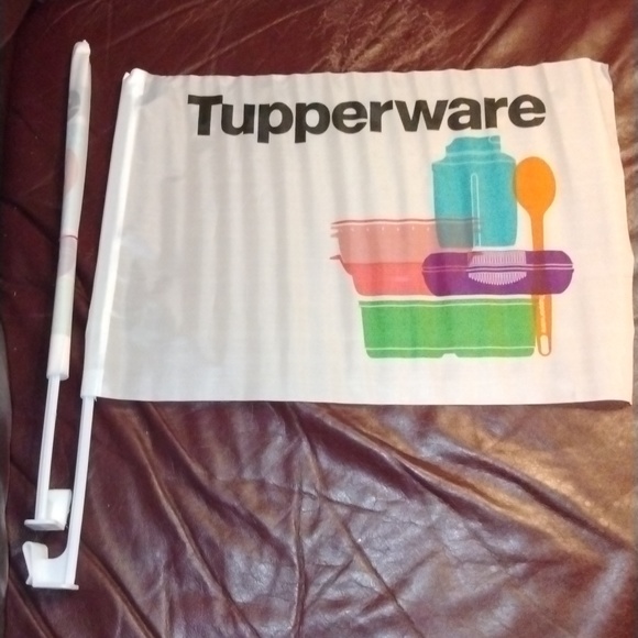 TUPPERWARE Pair/2 Logo Car Flags 12" x 18" in White w/ Bright *TW Brand Products - Picture 2 of 12
